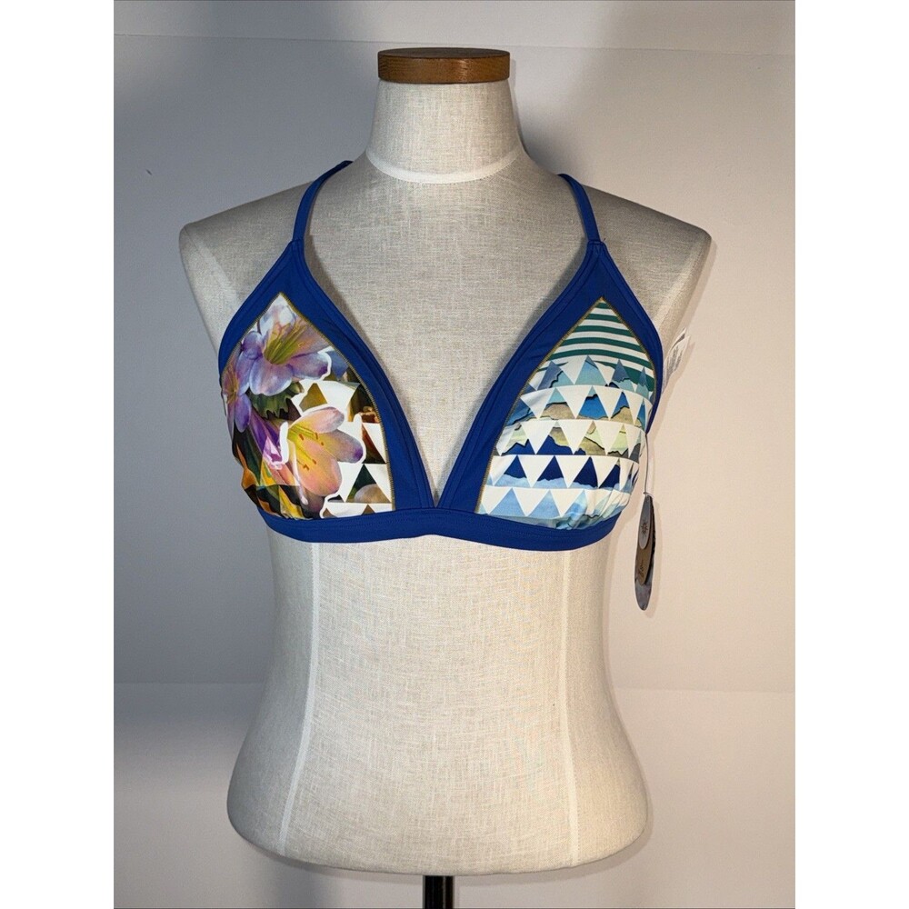 NWT Prana Aleka Bikini Top Womens XL Blue Geometric Floral Racerback New Blue